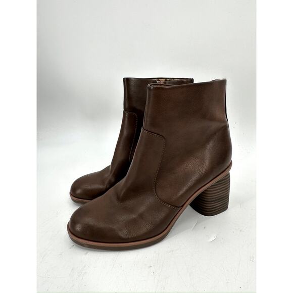 Korks Destiny Brown Faux Leather Block Heel Ankle Booties Size 8.5M - Picture 2 of 6